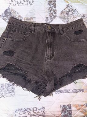 Frayed Black Distressed Women's Jean Shorts